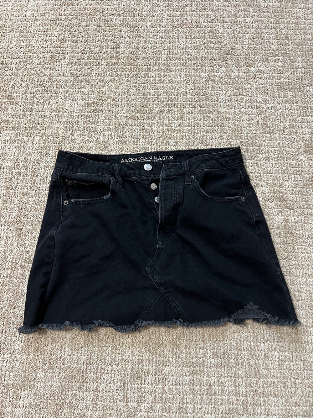 American Eagle Outfitters Black Button-Front Denim Mini Skirt